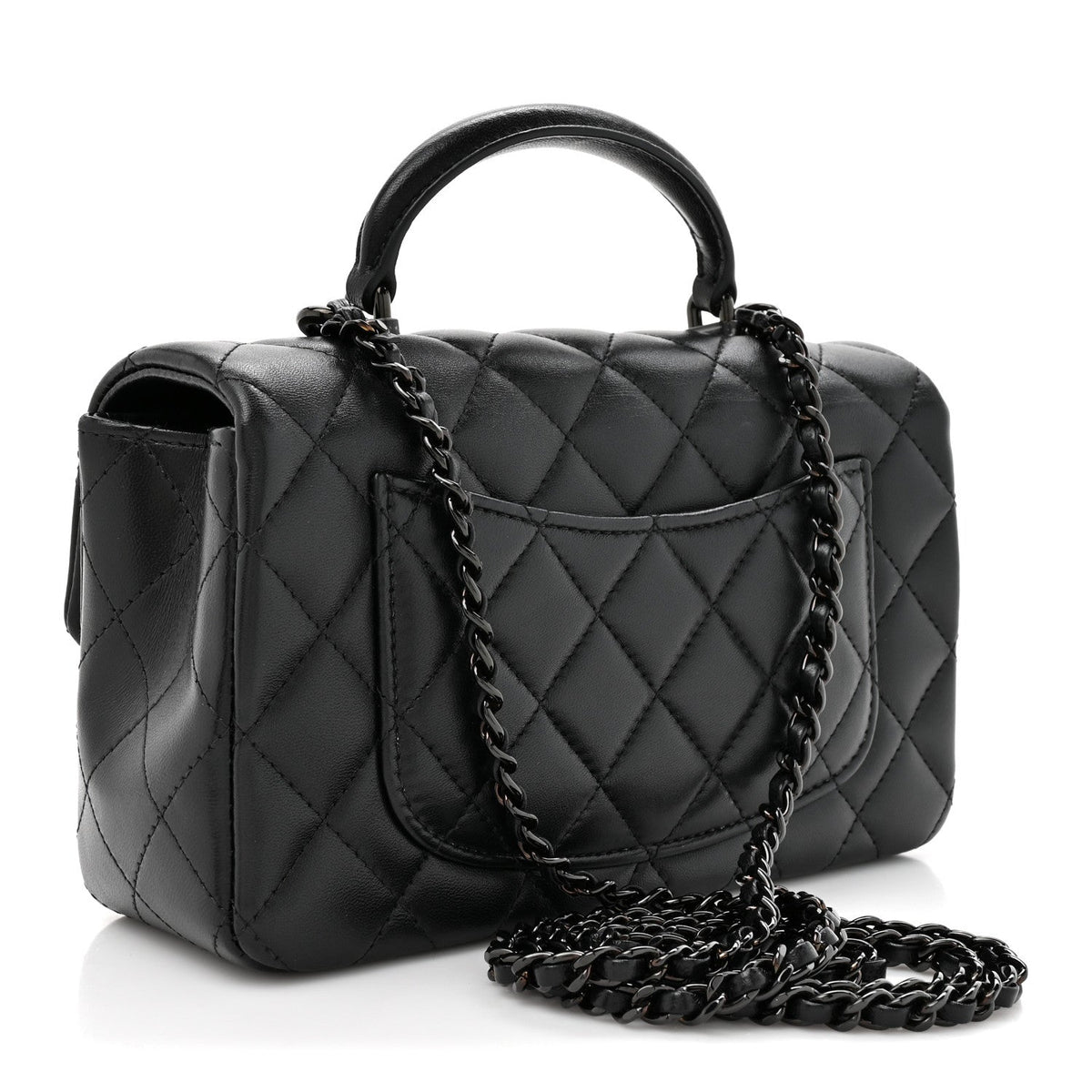 Lambskin Quilted Mini Top Handle Rectangular Flap So Black