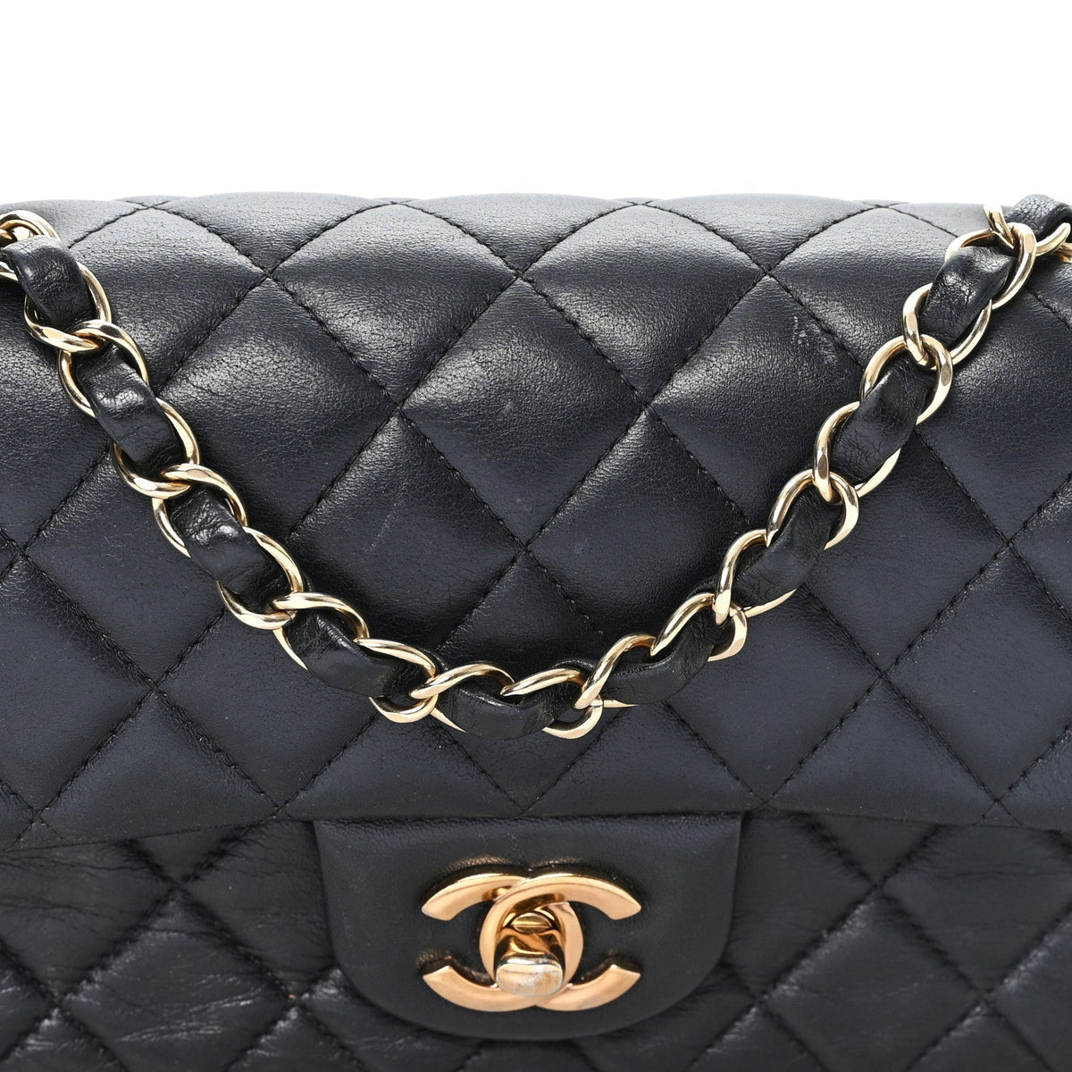 Lambskin Quilted Mini Rectangular Flap Black