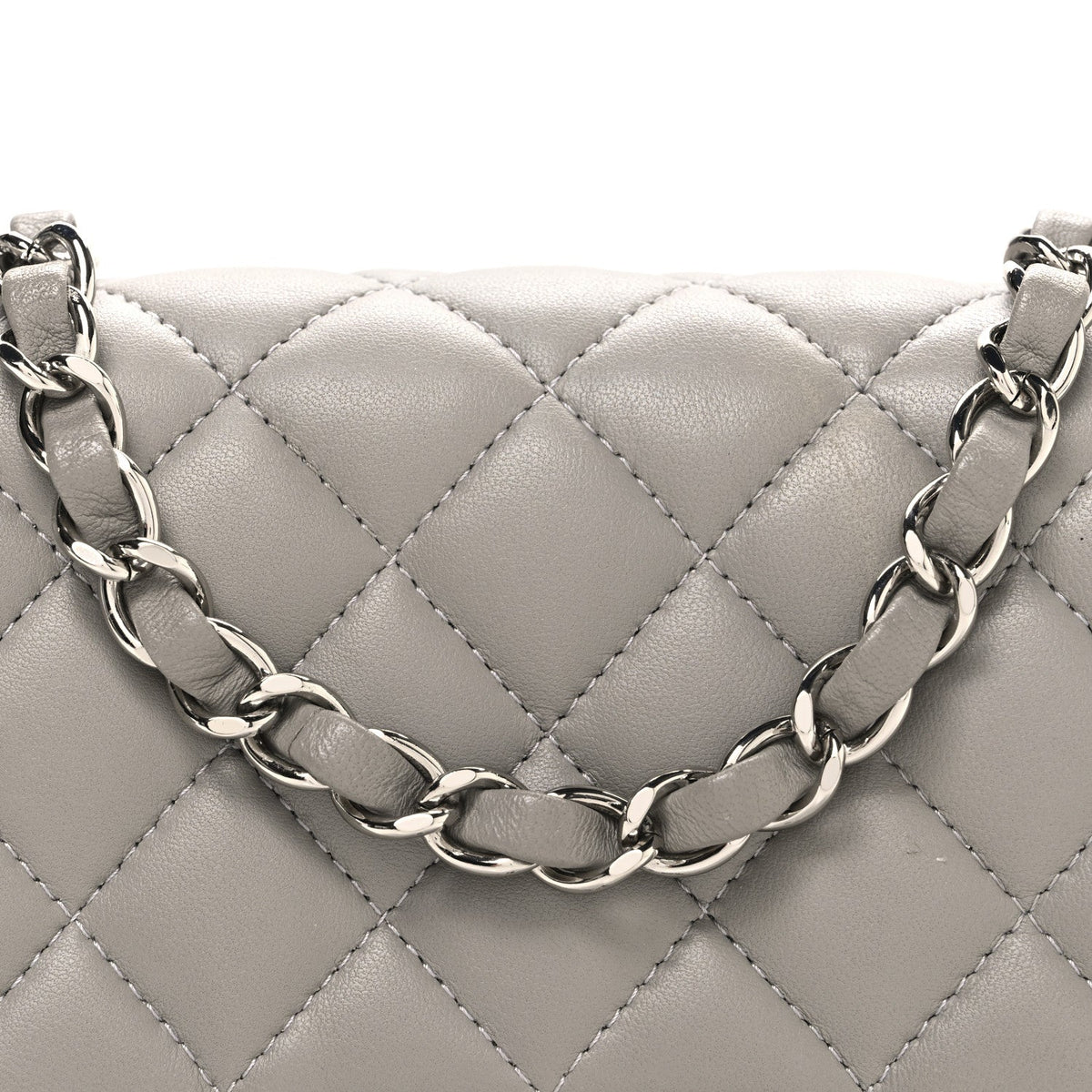 Lambskin Quilted Mini Square Flap Grey