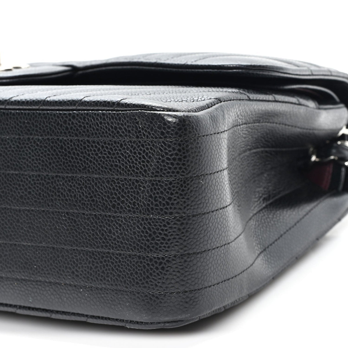 Caviar Chevron Quilted Jumbo Double Flap Black