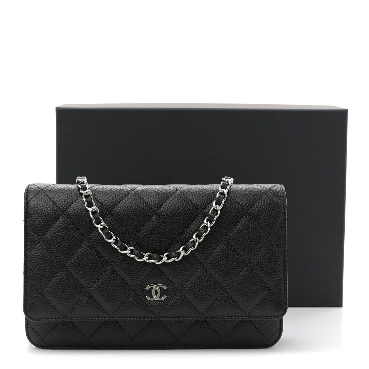 Caviar Quilted Wallet on Chain WOC Black