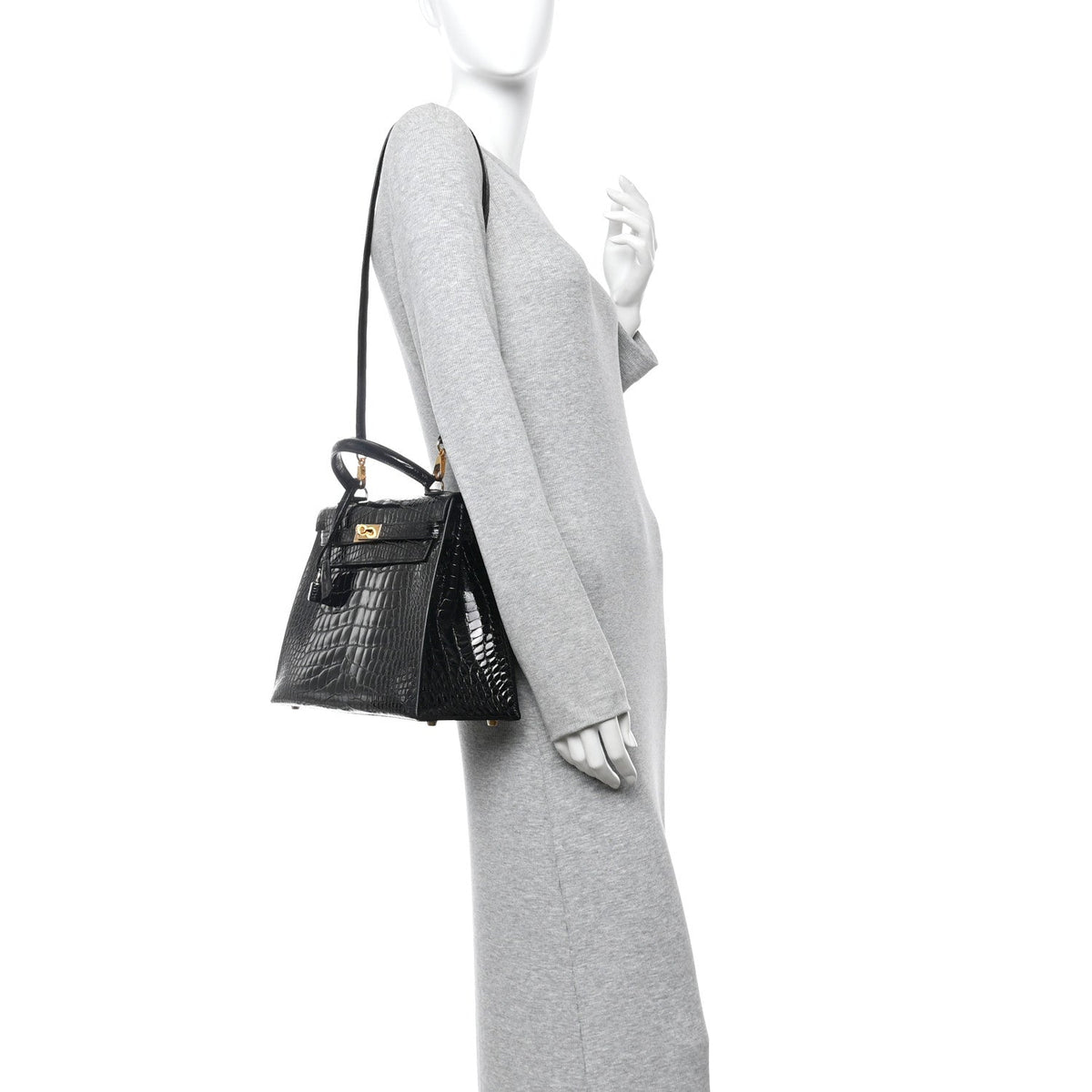 Shiny Alligator Kelly Sellier 32 Black