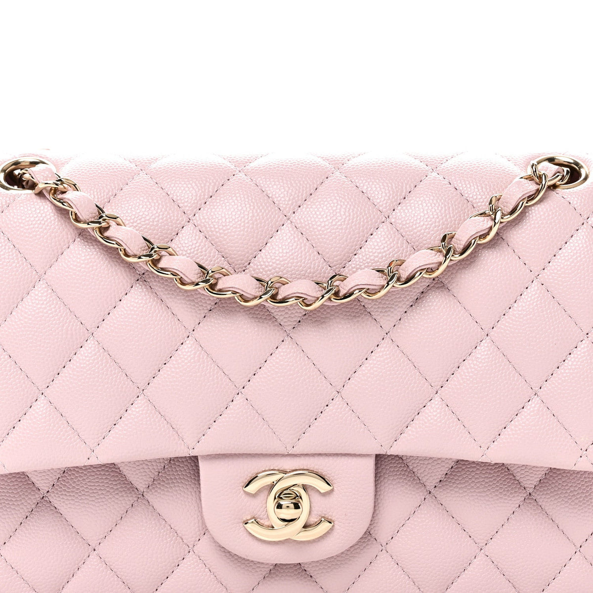 Caviar Quilted Medium Double Flap Light Pink