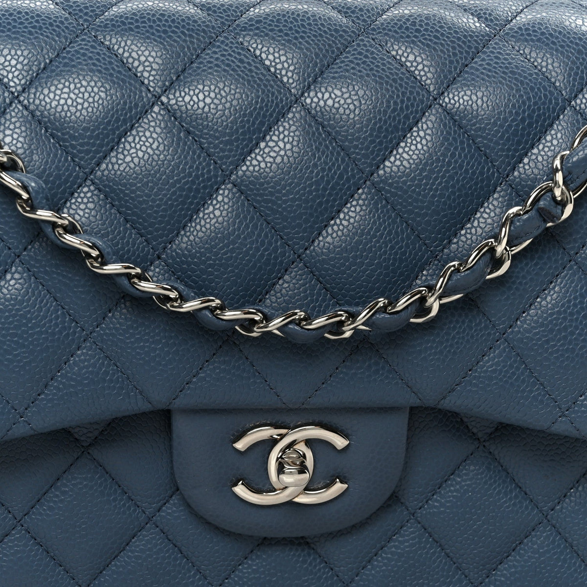 Caviar Quilted Jumbo Double Flap Blue