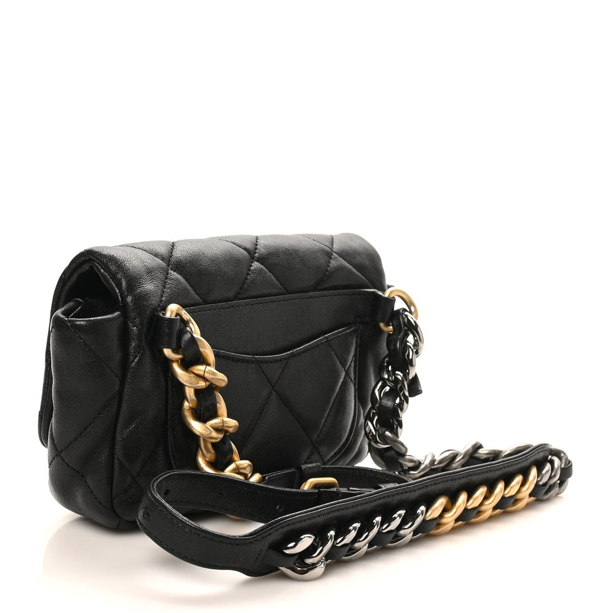 Goatskin Quilted Chanel 19 Waist Bag Black