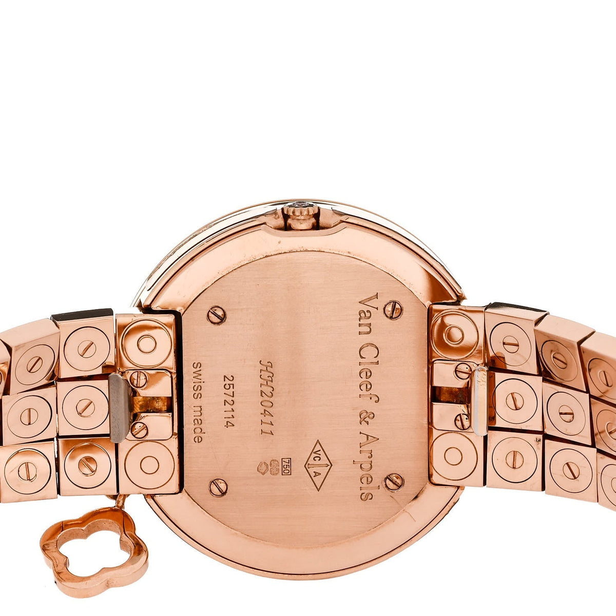 18K Rose Gold Diamond Bezel 32mm Charms Quartz Watch Black