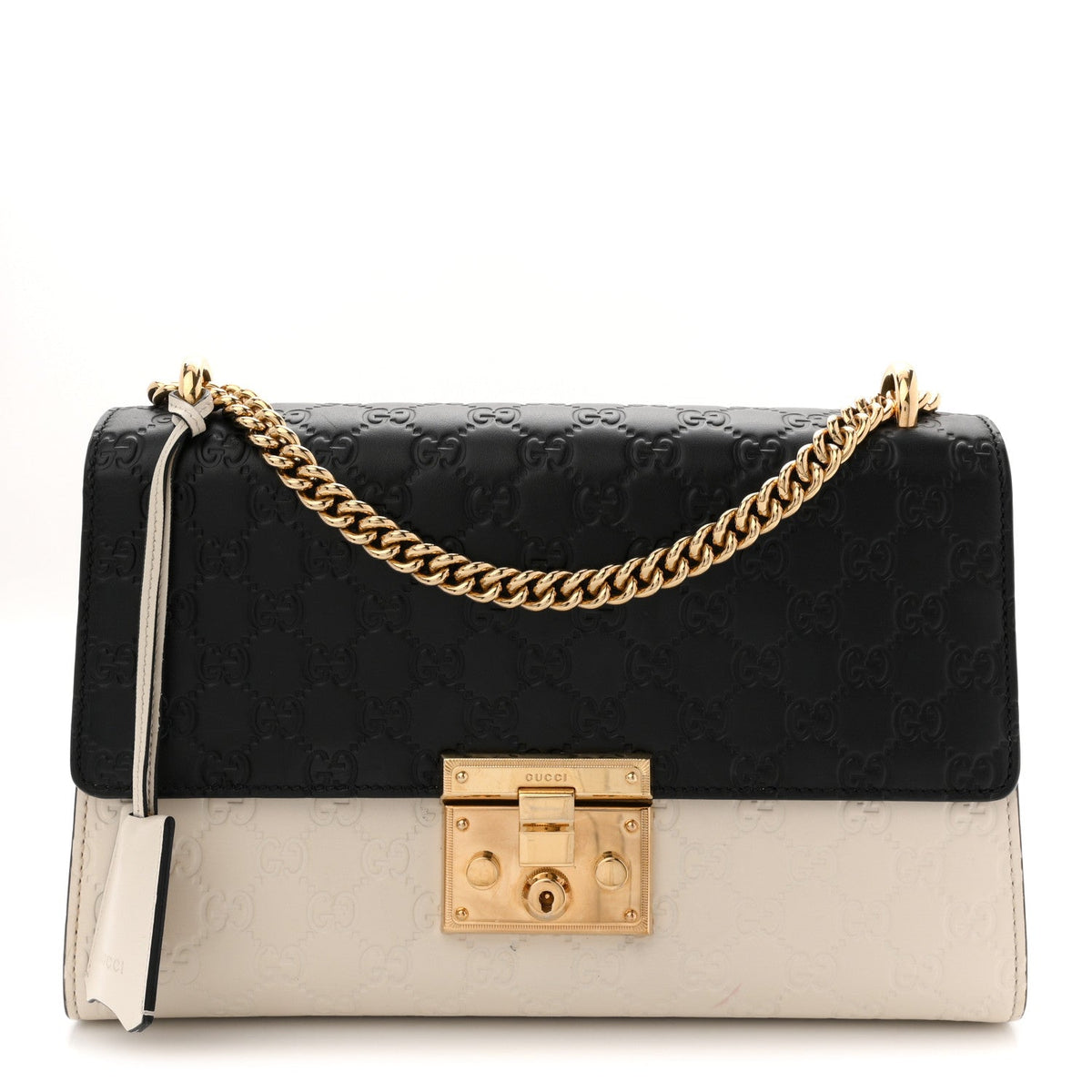 Guccissima Medium Padlock Shoulder Bag Black Mystic White