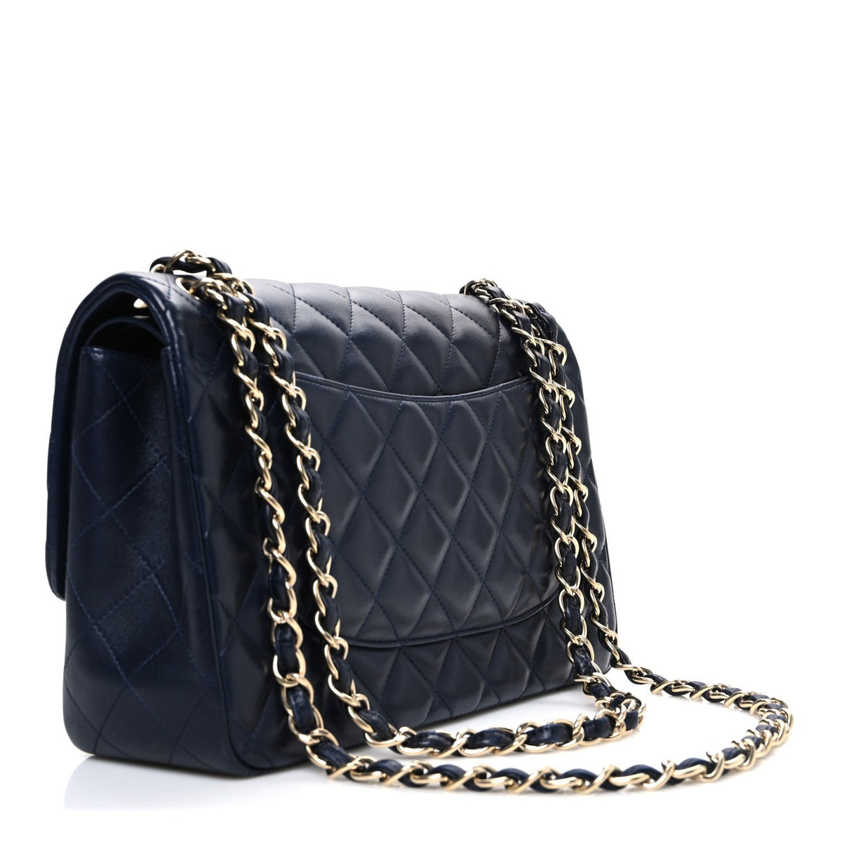 Lambskin Quilted Jumbo Double Flap Navy