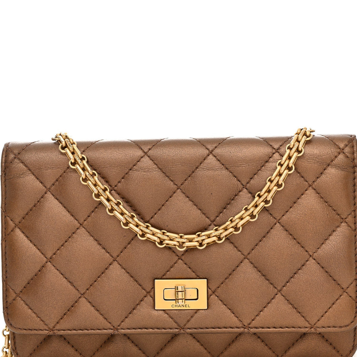 Metallic Calfskin Quilted 2.55 Reissue Wallet On Chain WOC Bronze