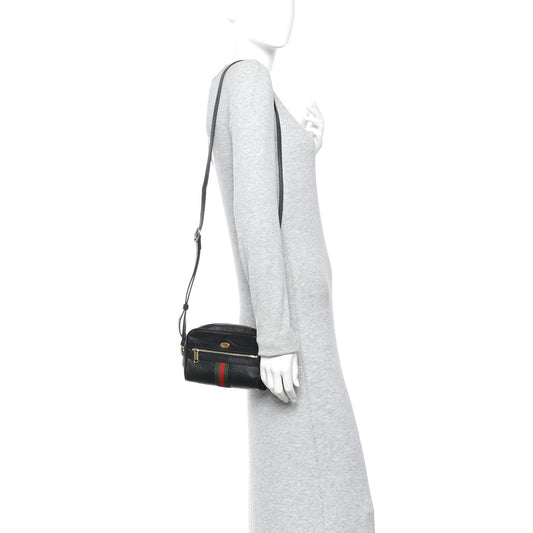 Calfskin Web Mini Ophidia Shoulder Bag Black