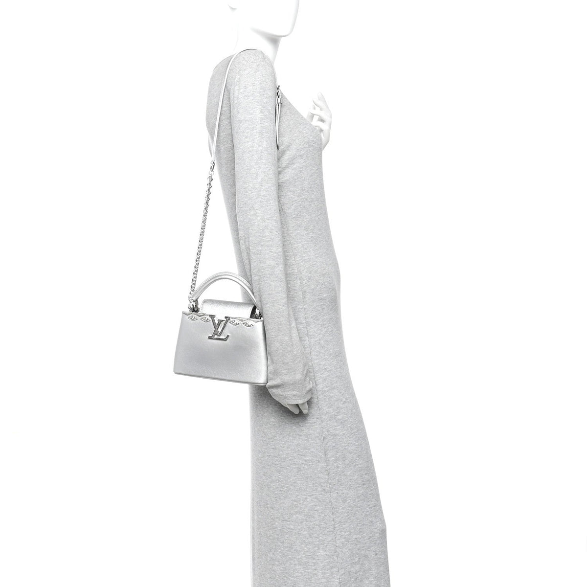 Lambskin Strass Mini Capucines  Silver