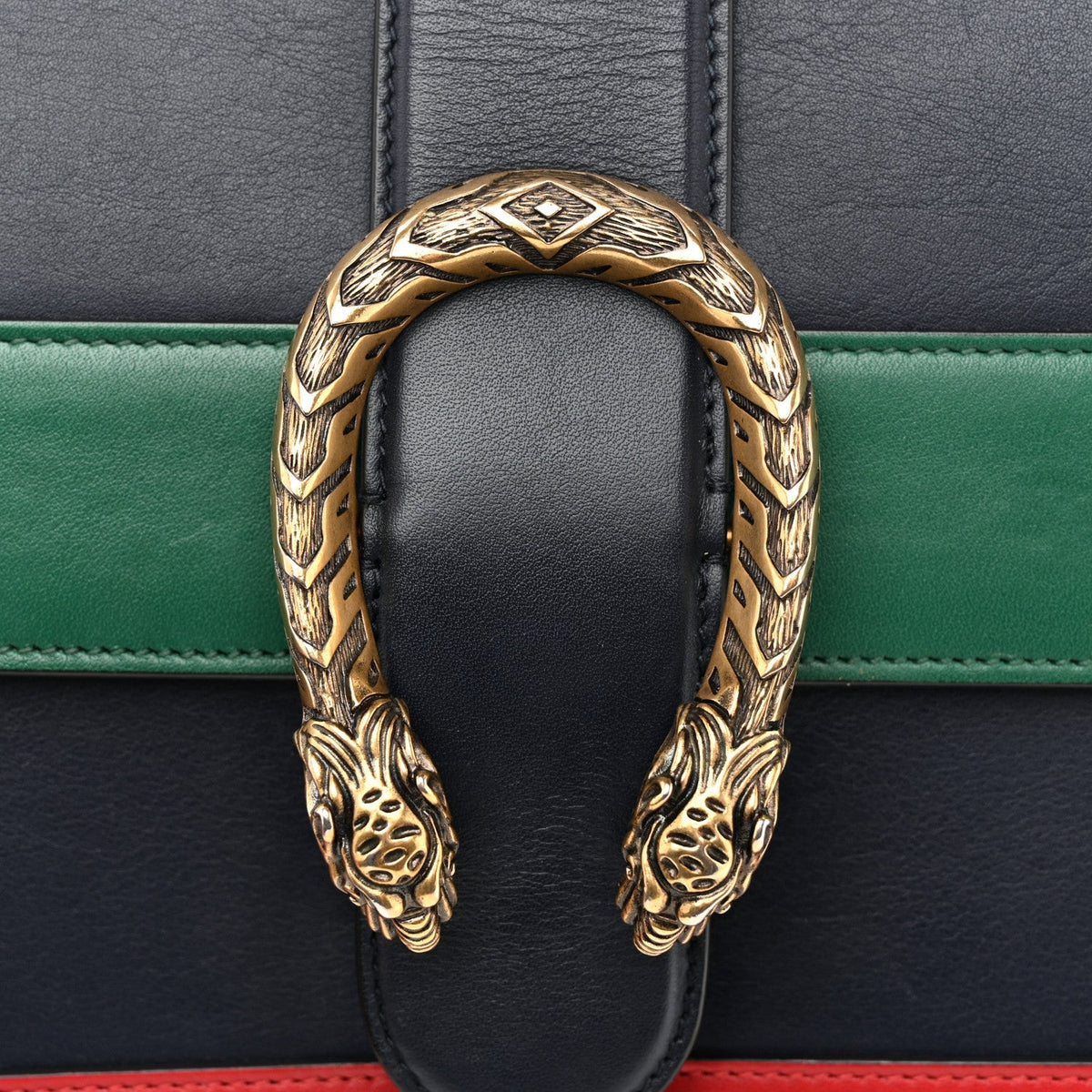 Moon Calfskin Web Medium Dionysus Bamboo Top Handle Bag Blue Emerald Hibiscus Red