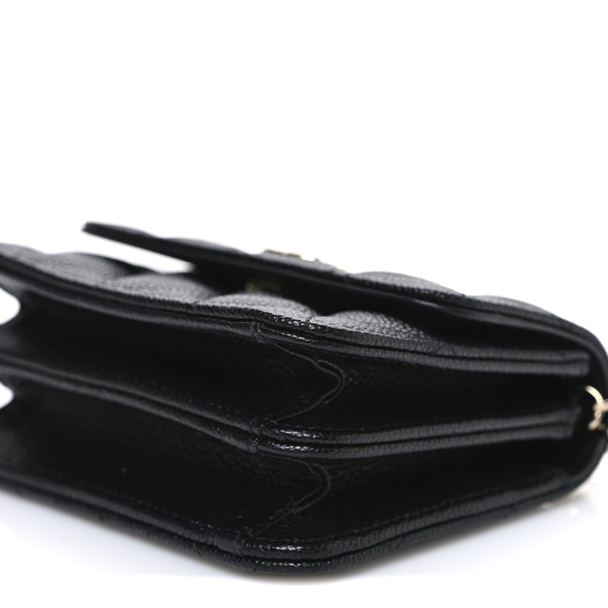 Caviar Quilted Mini Ribbon Wallet On Chain WOC Black