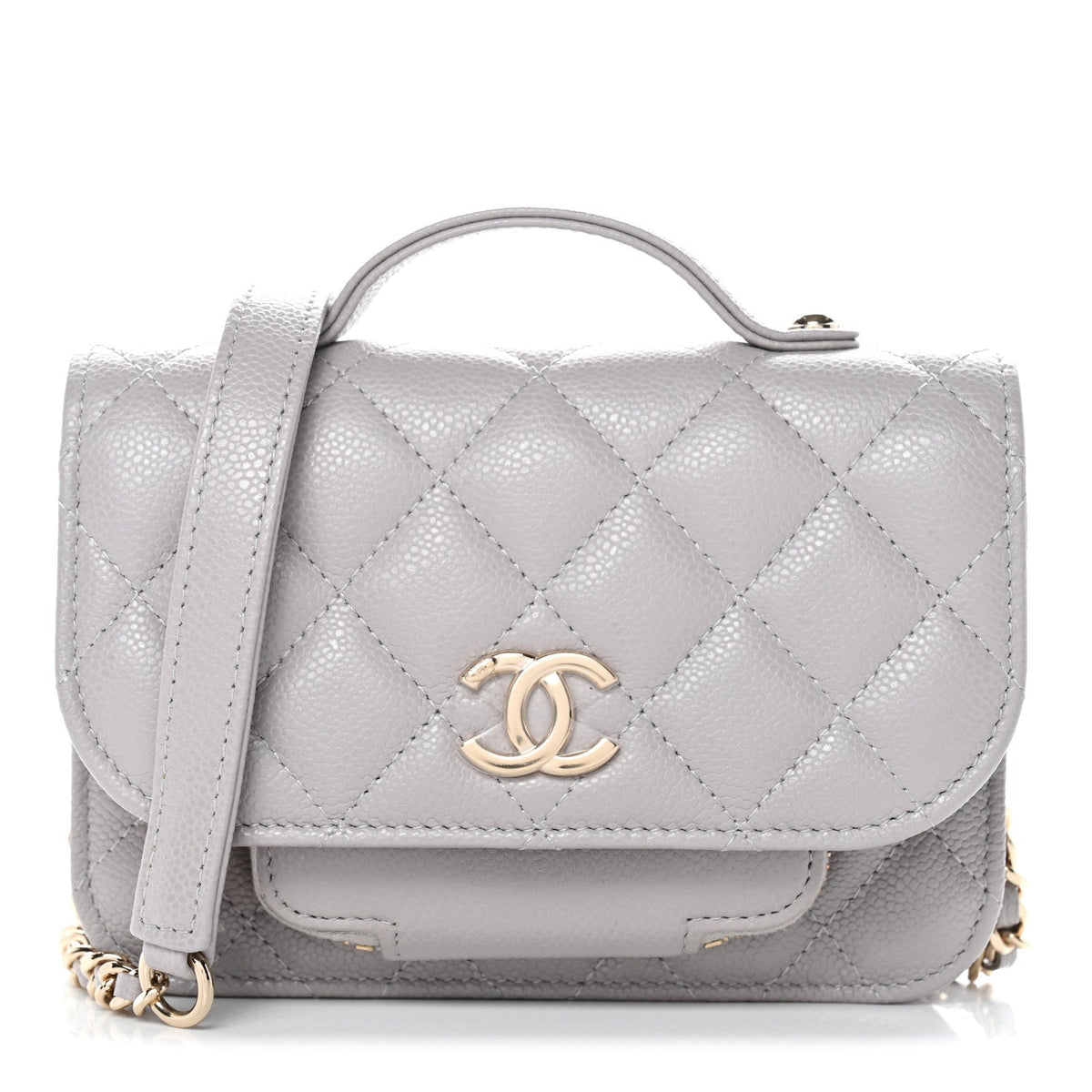 Caviar Quilted Mini Business Affinity Flap Grey