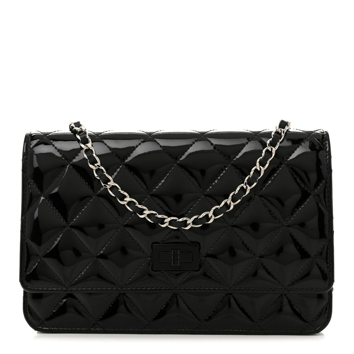 Patent Calfskin Quilted Reissue Wallet On Chain WOC So Black