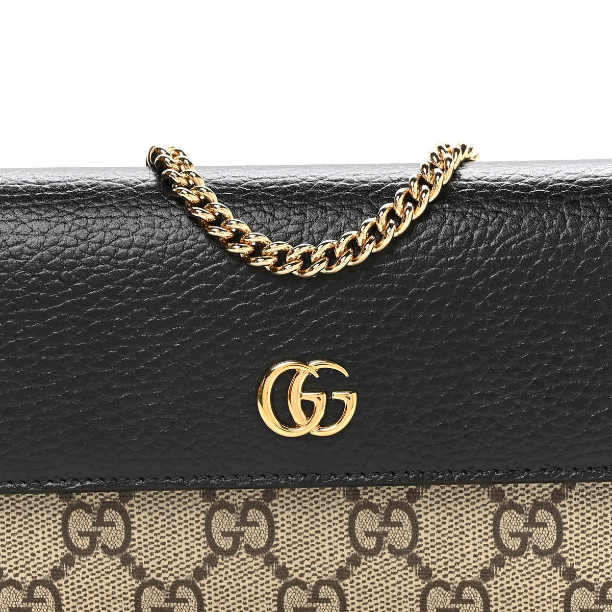 Dollar Calfskin GG Supreme Monogram Petite GG Marmont Wallet Chain Bag Black Beige Ebony