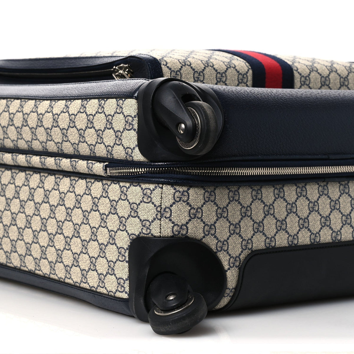 GG Supreme Monogram Textured Dollar Calfskin Web Large Savoy Trolley Suitcase Beige Blue
