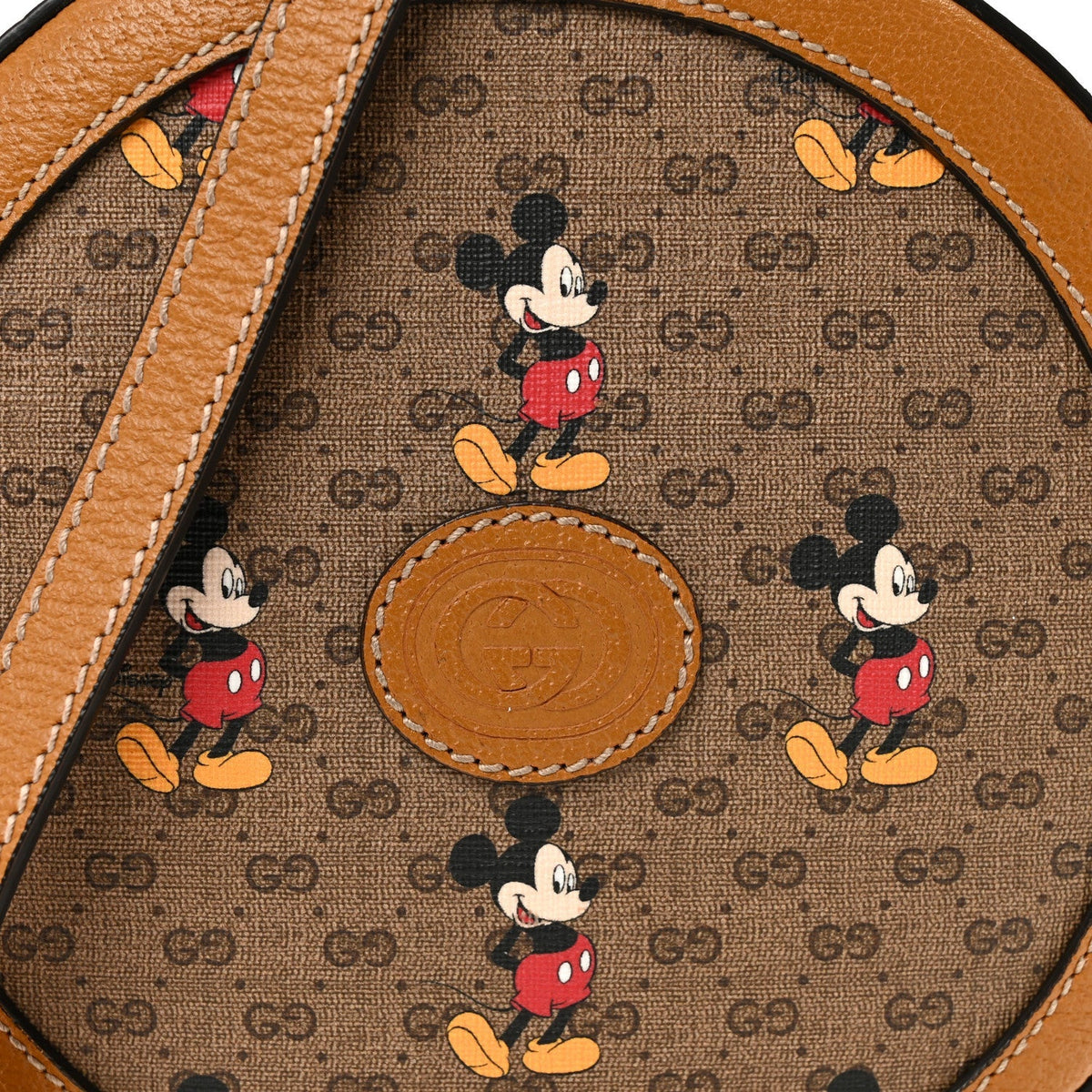X DISNEY Mini Vintage GG Supreme Monogram Mickey Mouse Round Shoulder Bag Beige Vintage Sun Oil