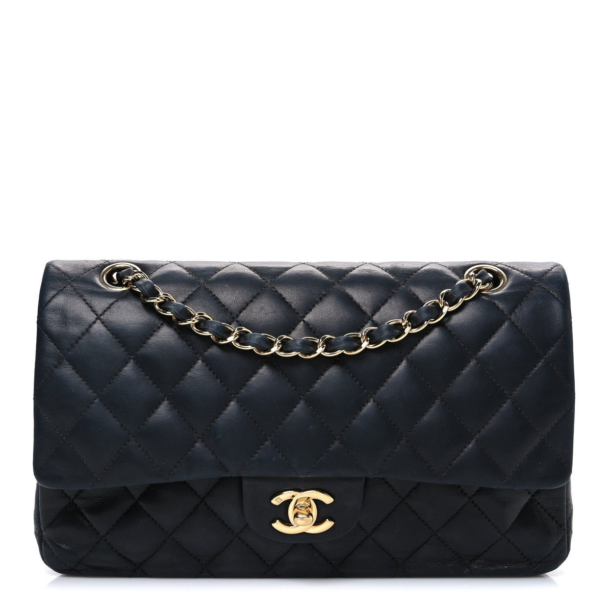 Lambskin Quilted Medium Double Flap Black