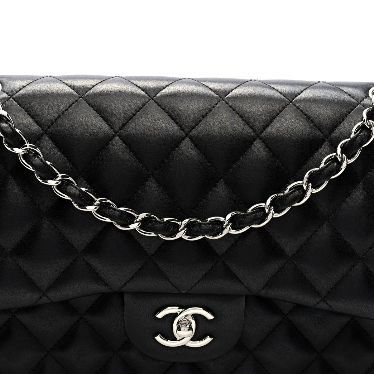 Lambskin Quilted Jumbo Double Flap Black
