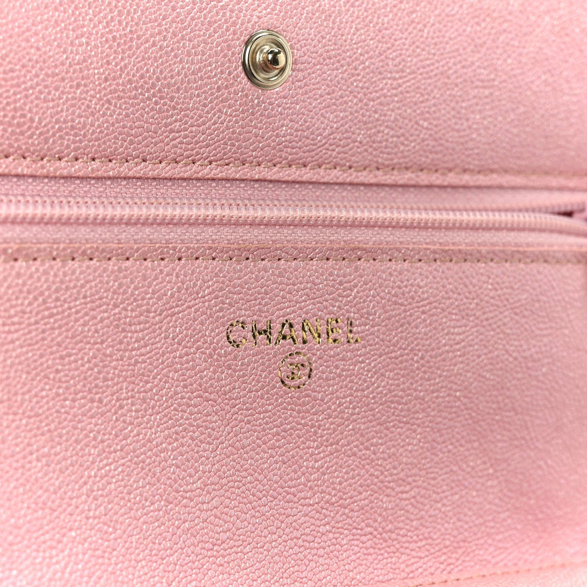 Iridescent Caviar Quilted Wallet on Chain WOC Rose Pink