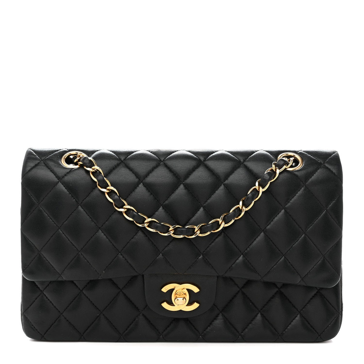 Lambskin Quilted Medium Double Flap Black