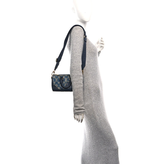 X NIGO Taurillon Monogram Denim Drip Keepall XS Blue