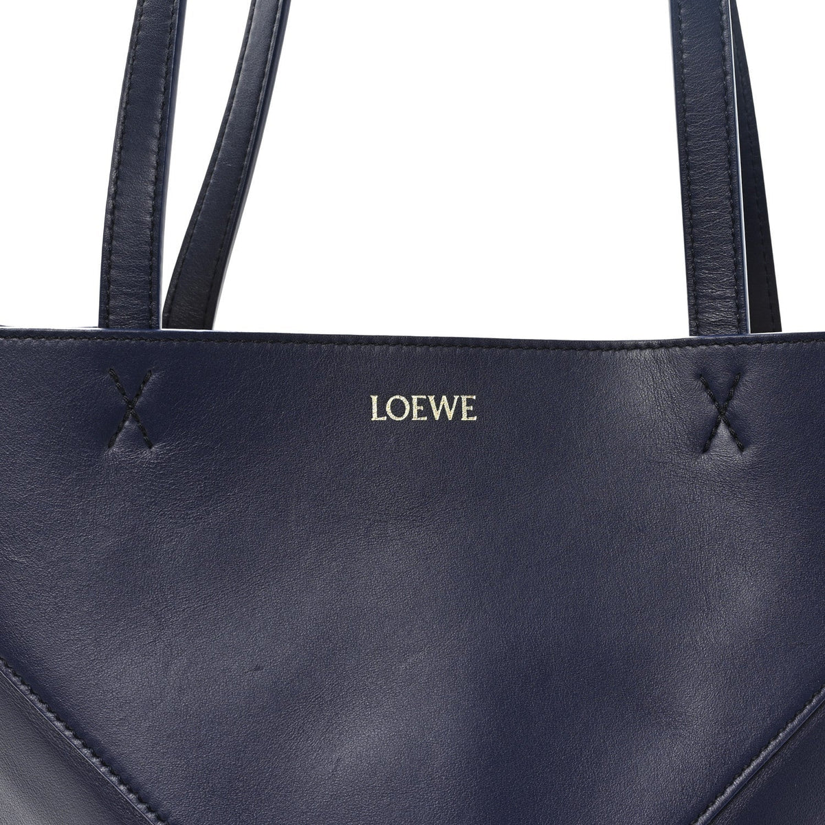 Shiny Calfskin XL Puzzle Fold Tote Abyss Blue