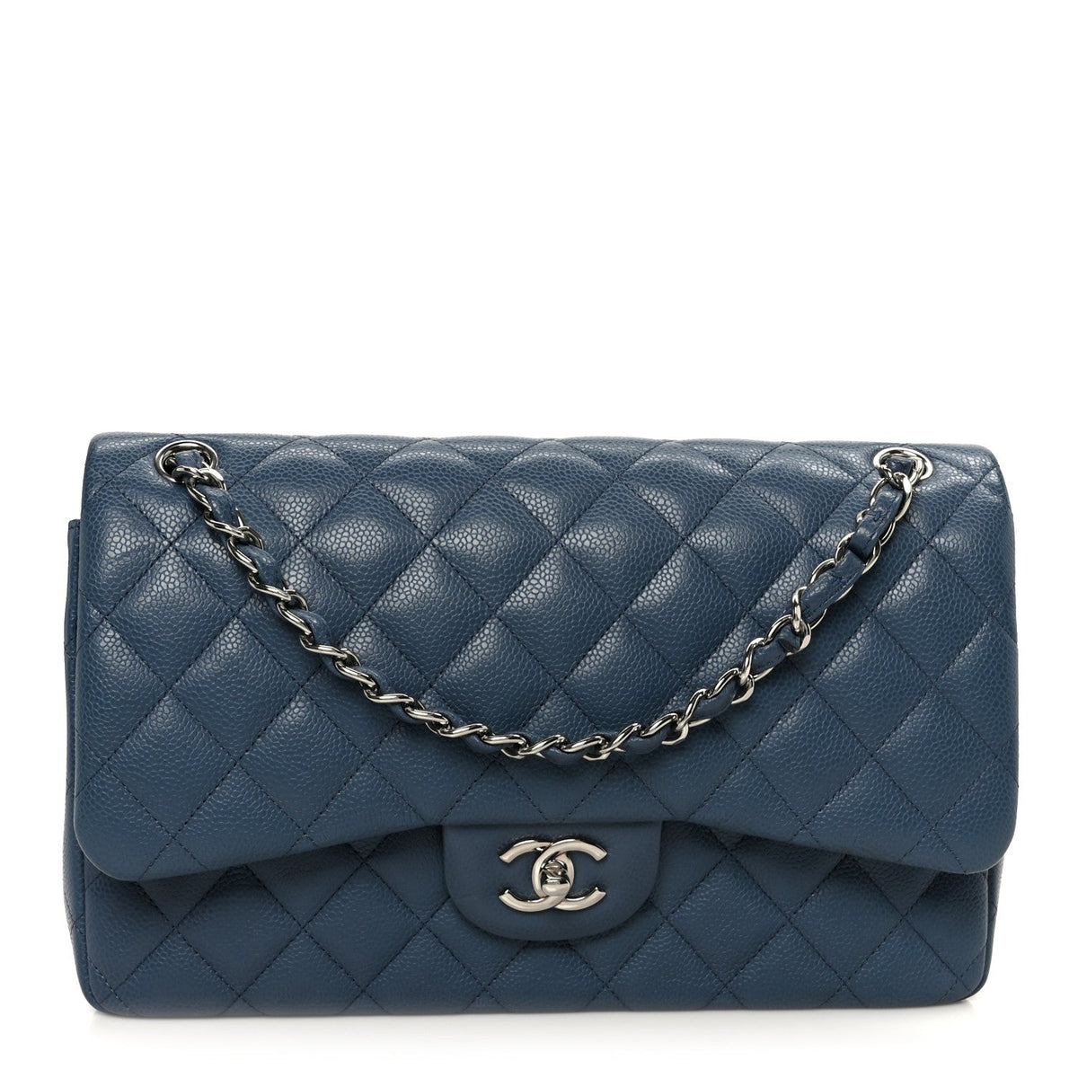 Caviar Quilted Jumbo Double Flap Blue