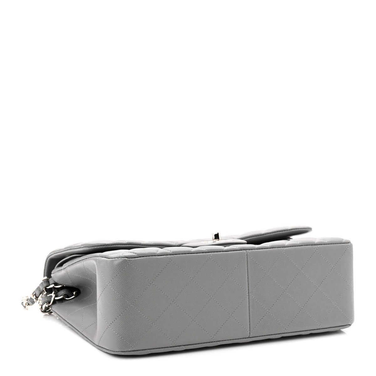 Caviar Quilted Jumbo Double Flap Grey