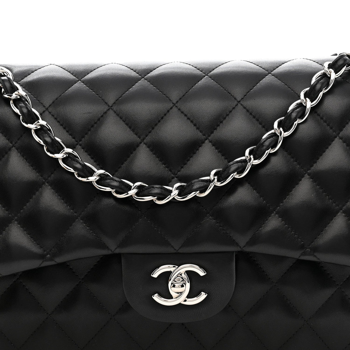 Lambskin Quilted Jumbo Double Flap Black