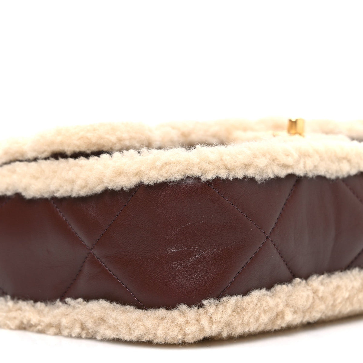 Shearling Lambskin Quilted Furry Coco Flap Dark Brown Beige