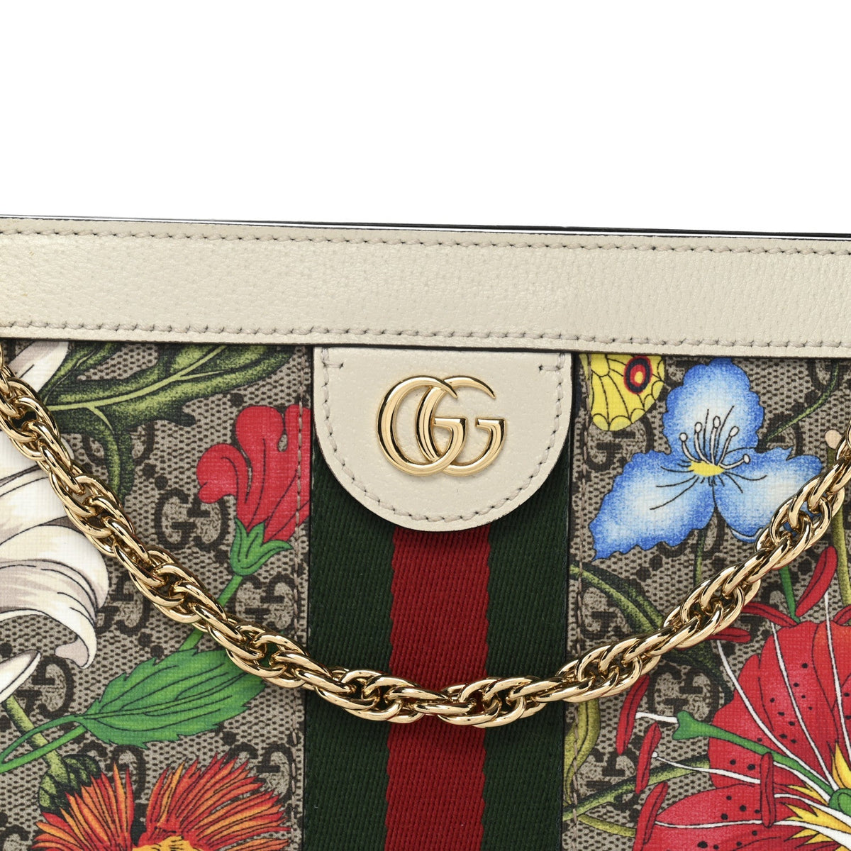 GG Supreme Monogram Flora Web Small Ophidia Chain Shoulder Bag White