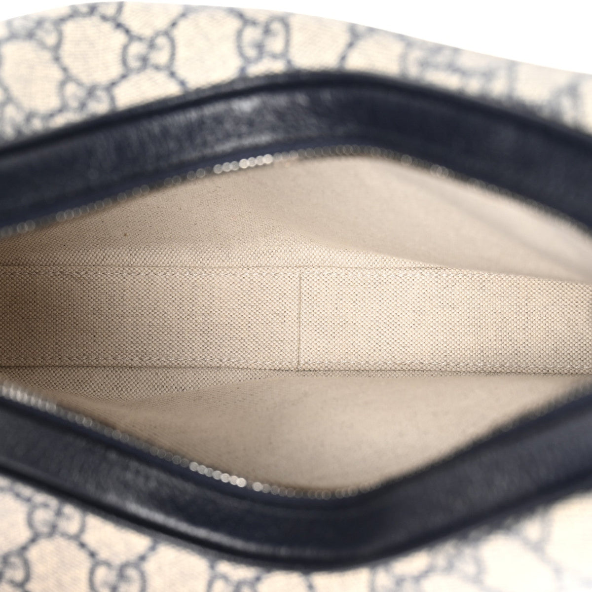 GG Supreme Monogram Textured Calfskin Web Large Attache Shoulder Bag Beige Blue
