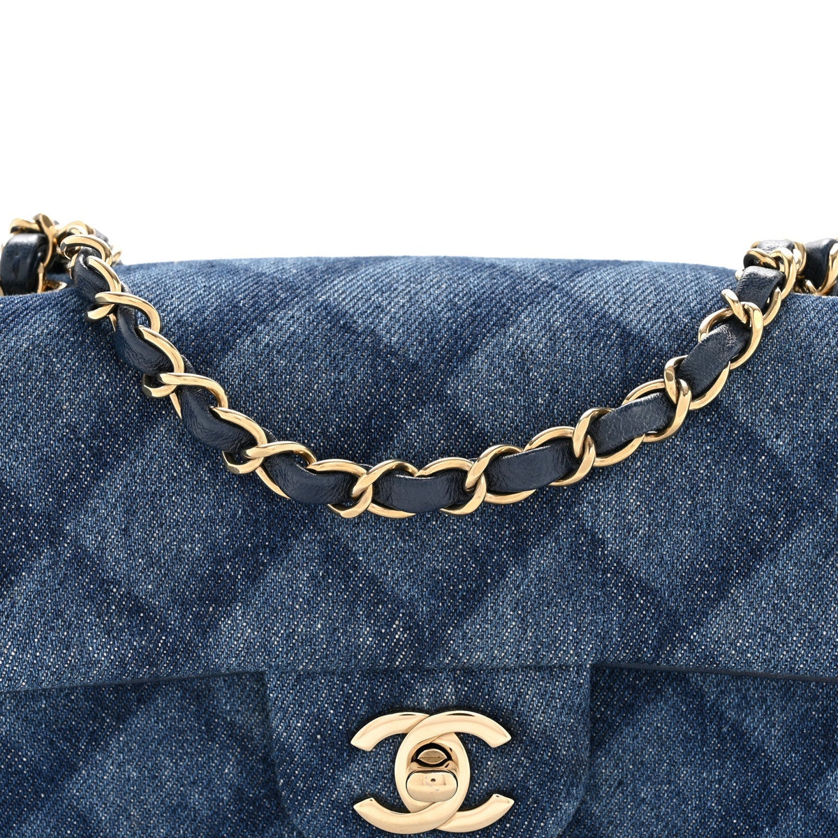 Printed Denim Quilted Mini Rectangular Flap Dark Blue