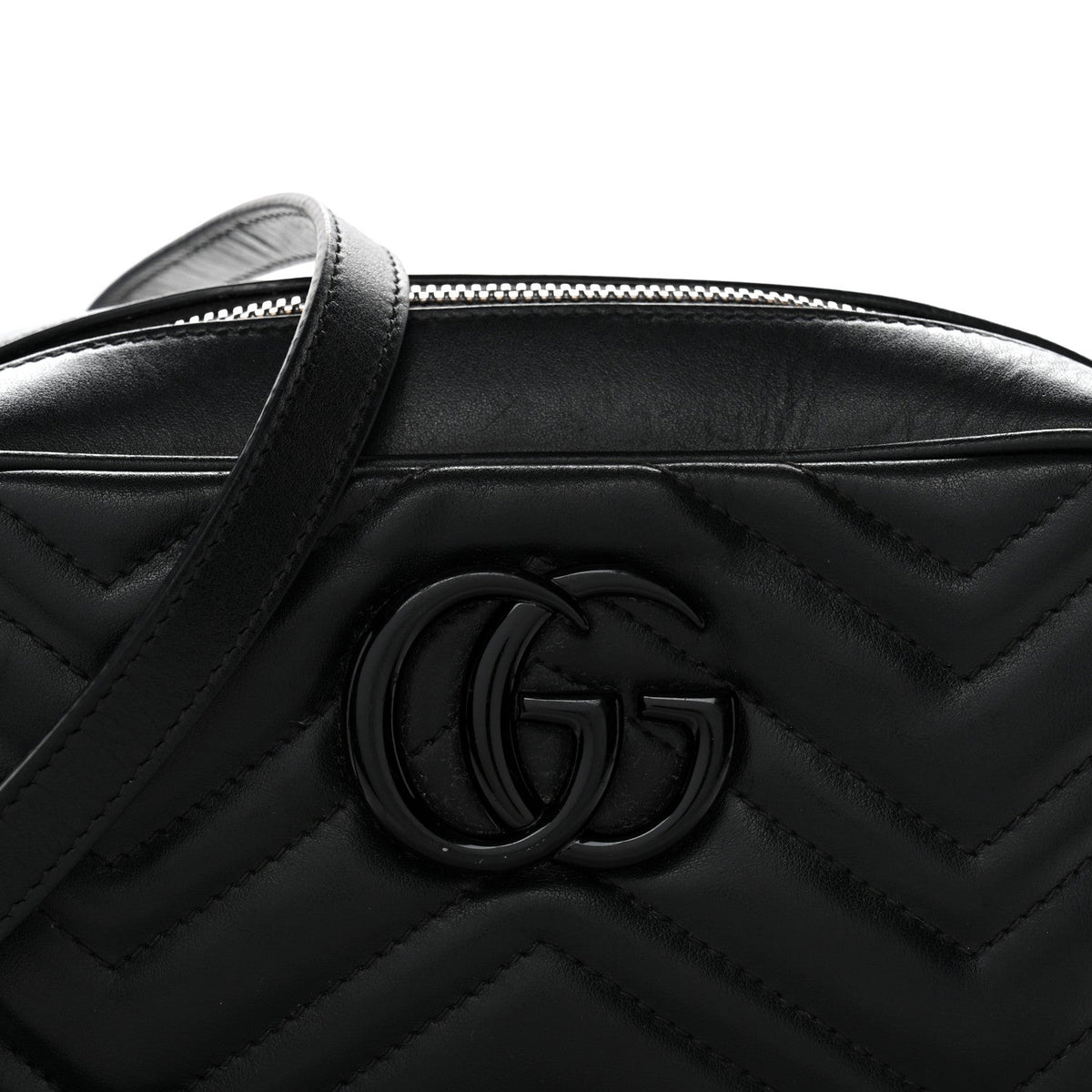 Calfskin Matelasse Monochrome Small GG Marmont Chain Shoulder Bag Black
