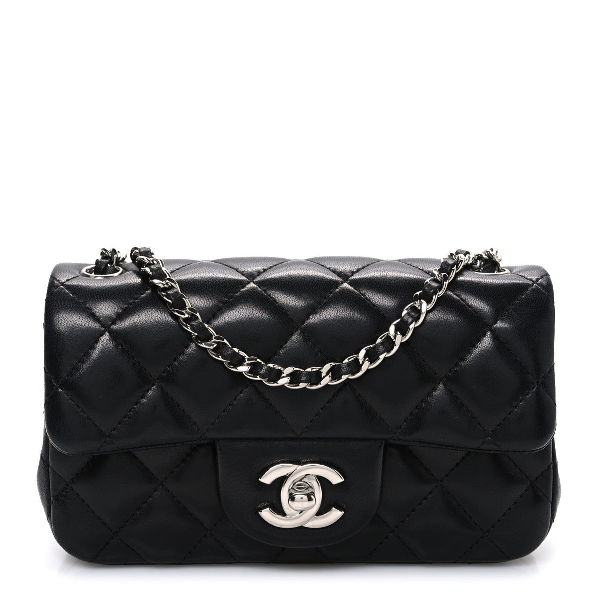 Lambskin Quilted Extra Mini Rectangular Flap Black