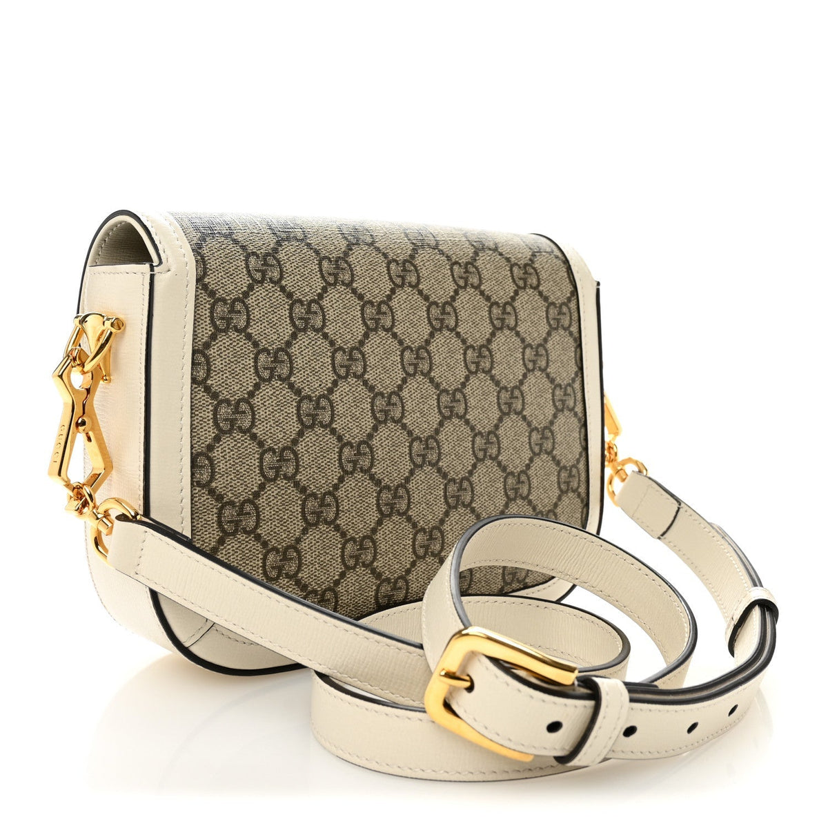 GG Supreme Monogram Web Mini Horsebit 1955 Shoulder Bag Beige Mystic White