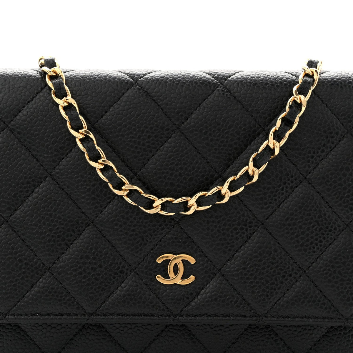 Caviar Quilted Wallet on Chain WOC Black
