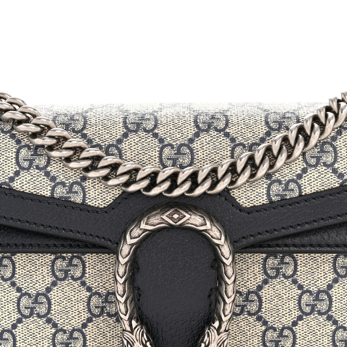 GG Supreme Monogram Textured Dollar Calfskin Small Rectangular Dionysus Shoulder Bag Beige Blue