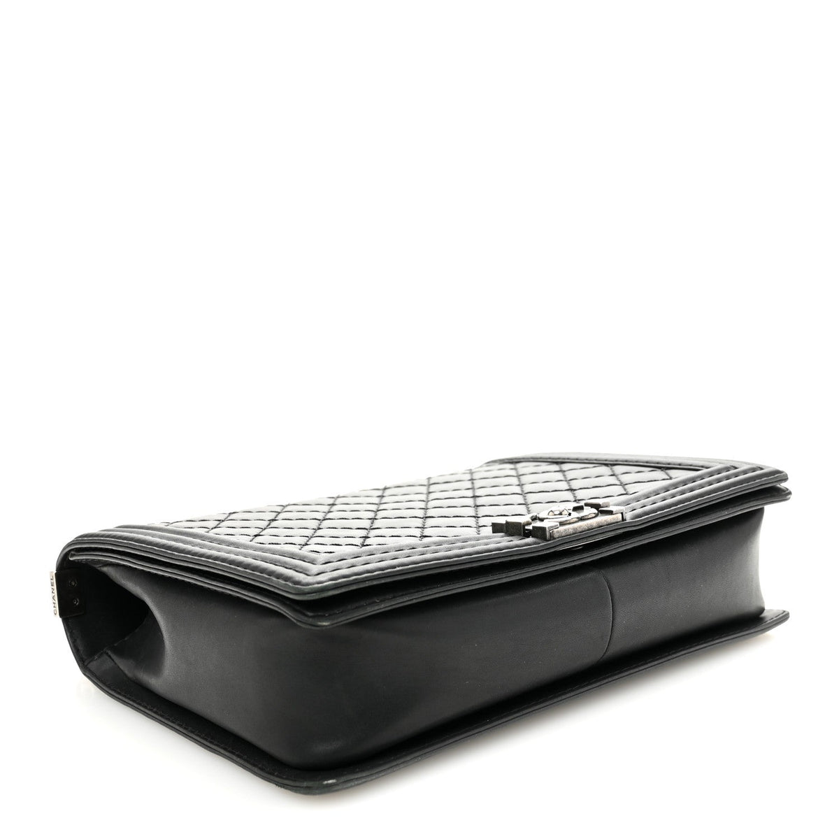 Calfskin Double Stitch Large Boy Flap Black