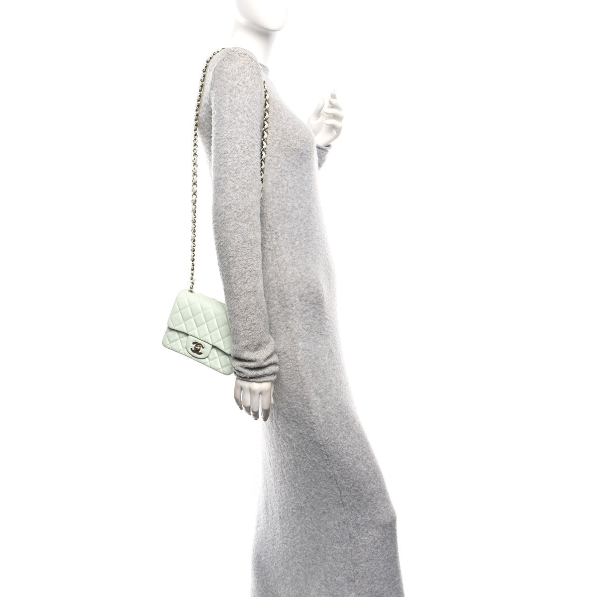 Lambskin Quilted Mini Square Flap Light Green