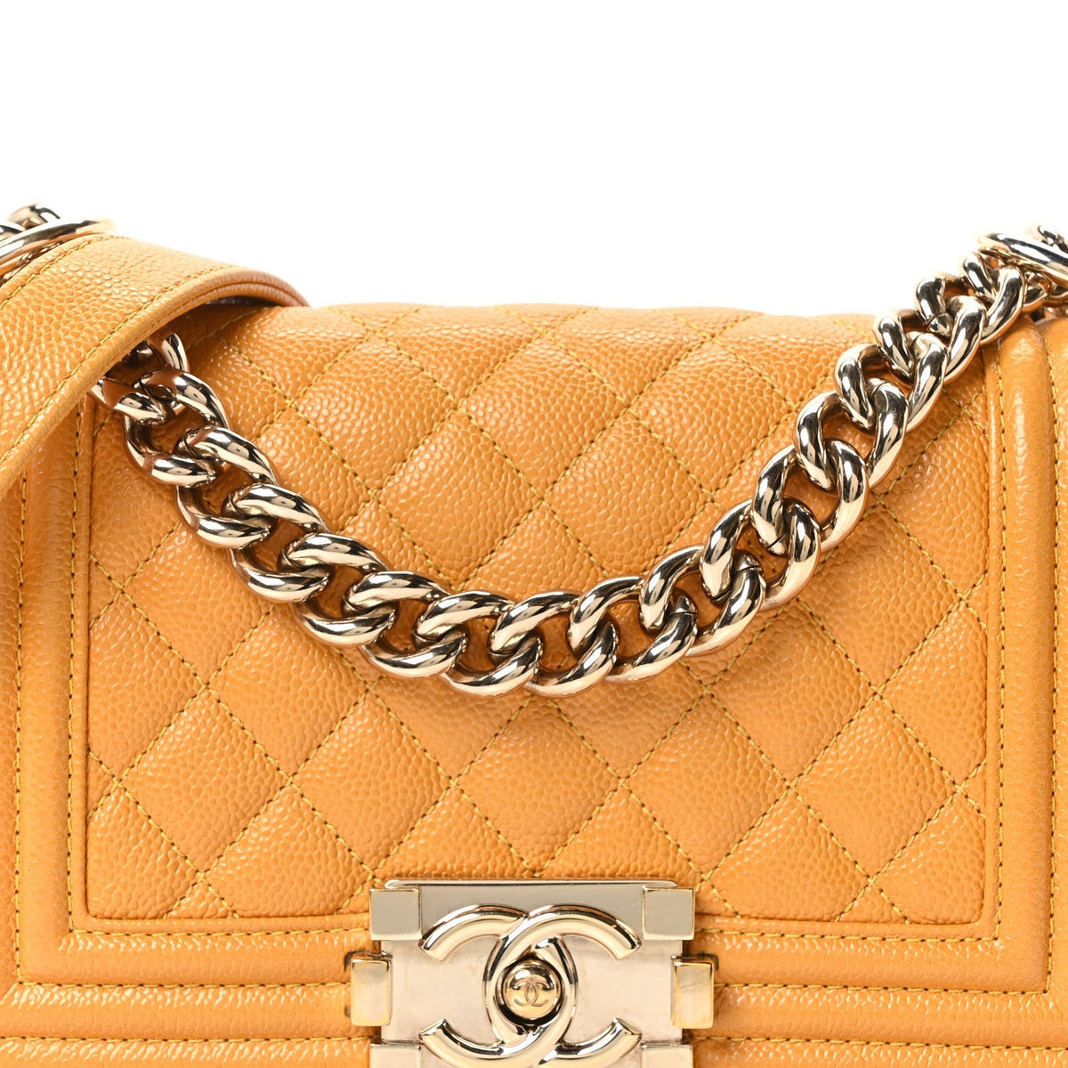 Caviar Quilted Small Boy Flap Yellow
