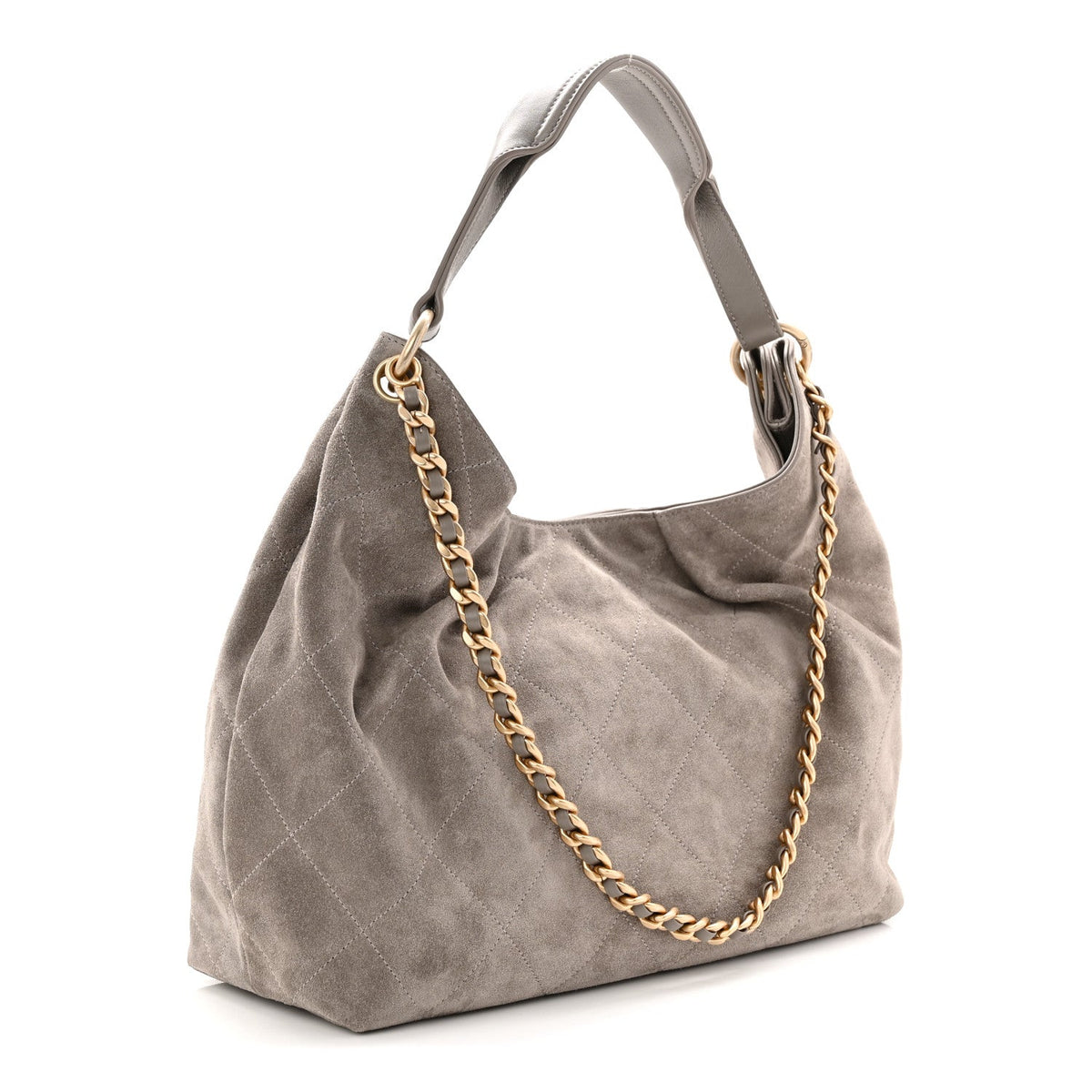 Suede Quilted Large Hobo Dark Grey
