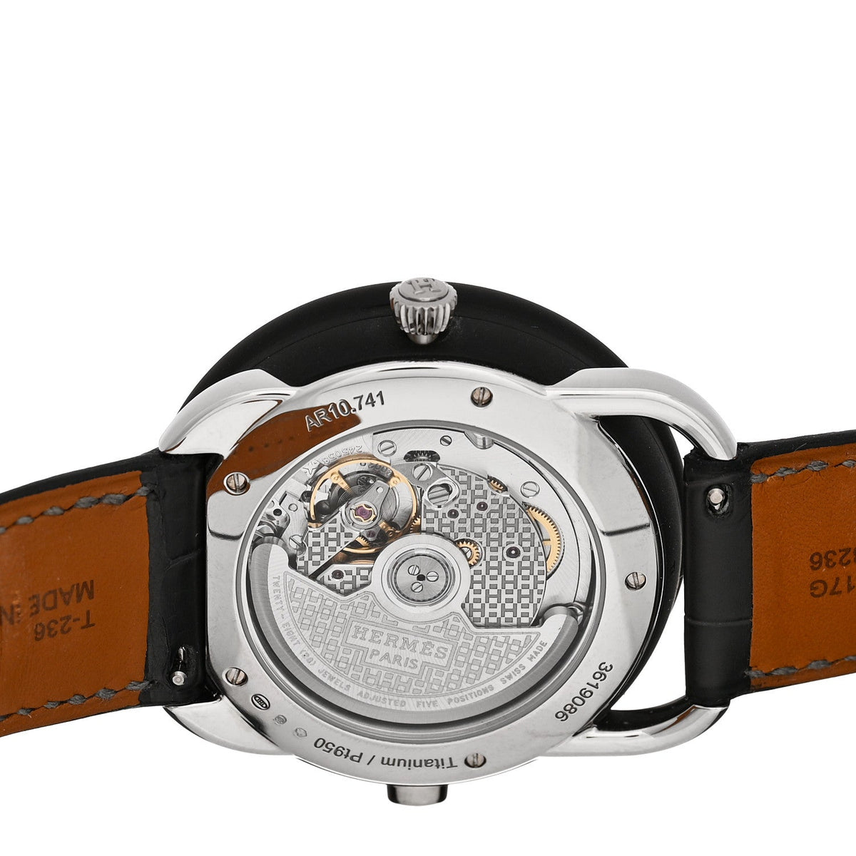 Platinum Titanium Alligator 43mm Arceau Le Temps Voyageur Automatic Watch Noir