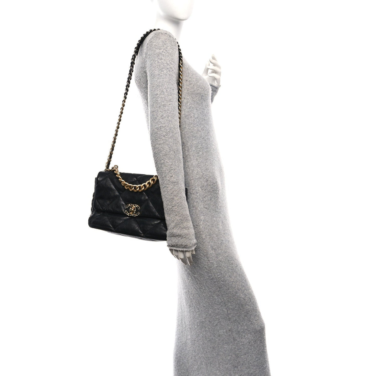 Goatskin Quilted Large Chanel 19 Flap Black