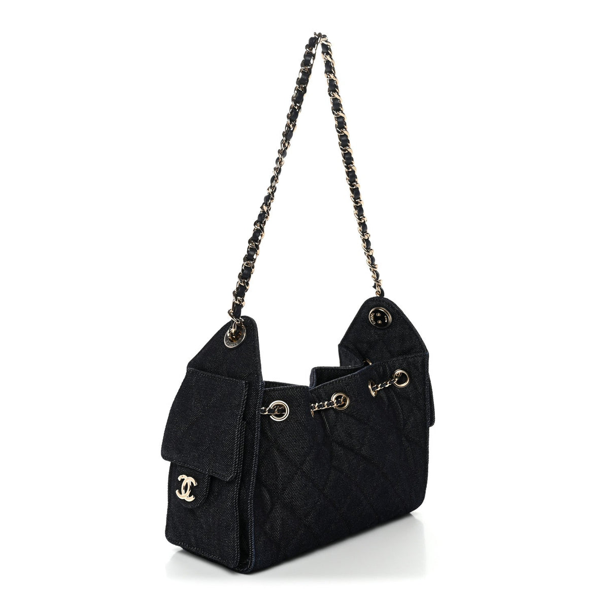 Denim Quilted Mini Chanel 25 Handbag Dark Blue