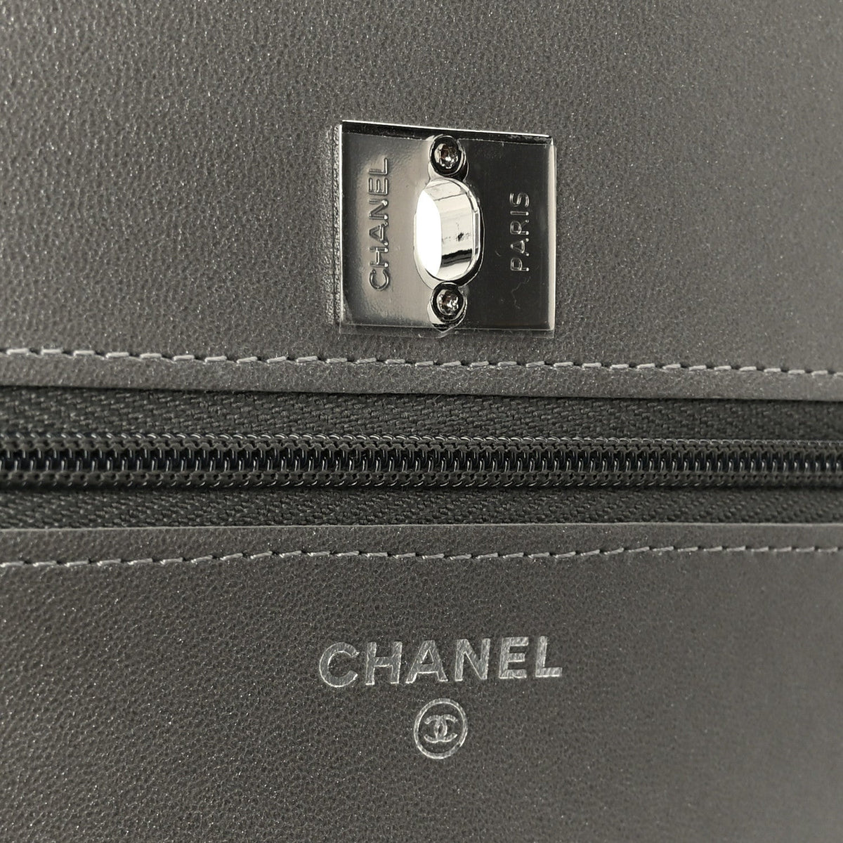 Lambskin Crystal Quilted Wallet On Chain WOC Grey