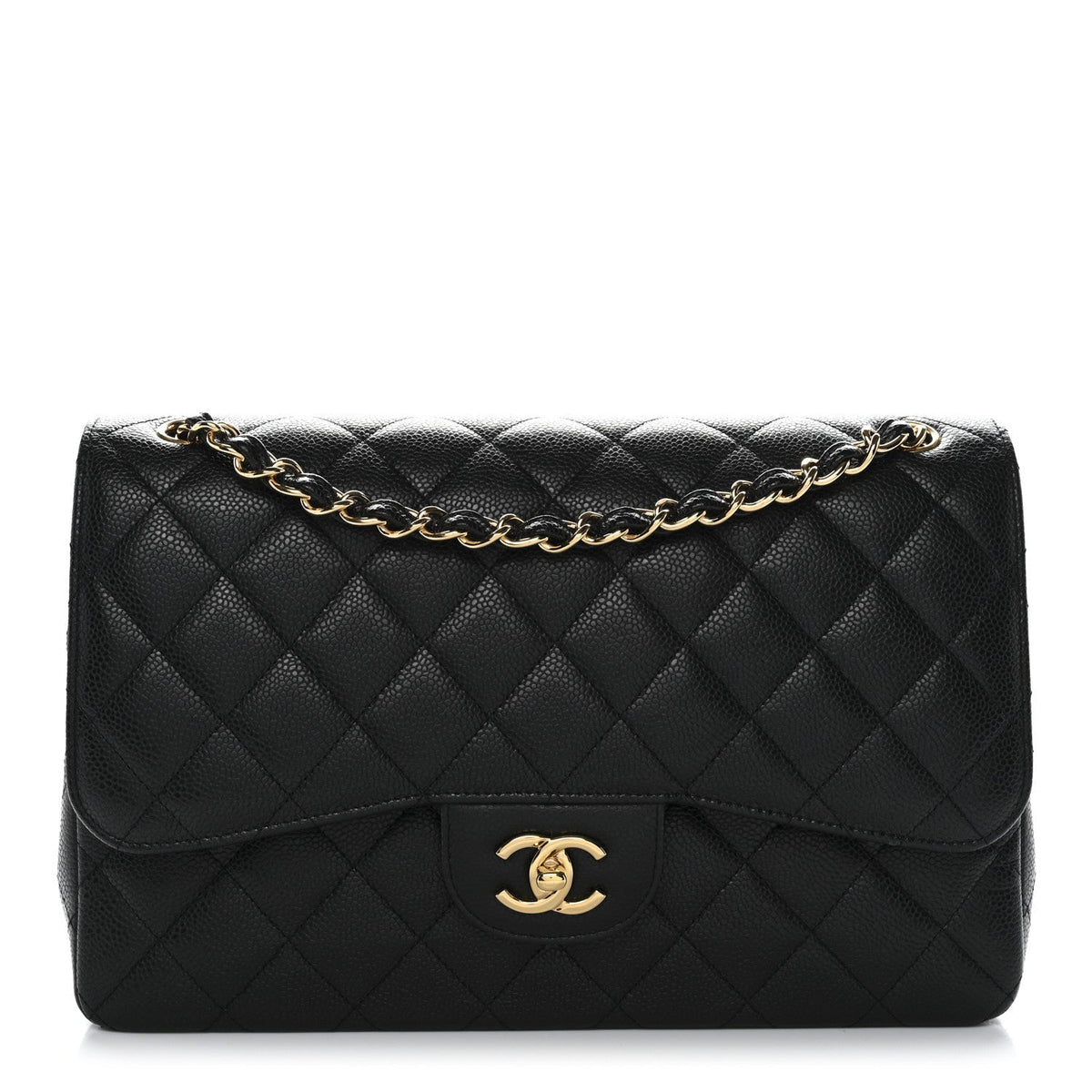 Caviar Quilted Jumbo Double Flap Black