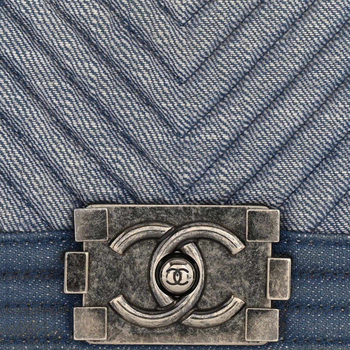 Denim Chevron Quilted Medium Boy Flap Blue